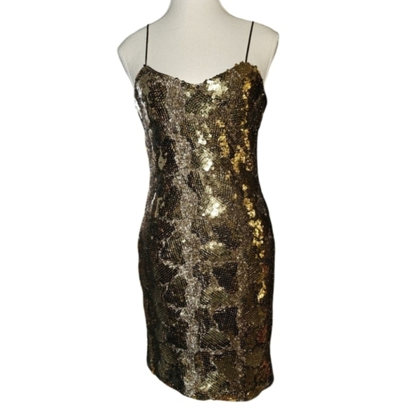 Vtg Dave & Johnny Gold Sequin Animal Print Mini Dress Cocktail Party USA Sz 3/4 - Picture 16 of 16